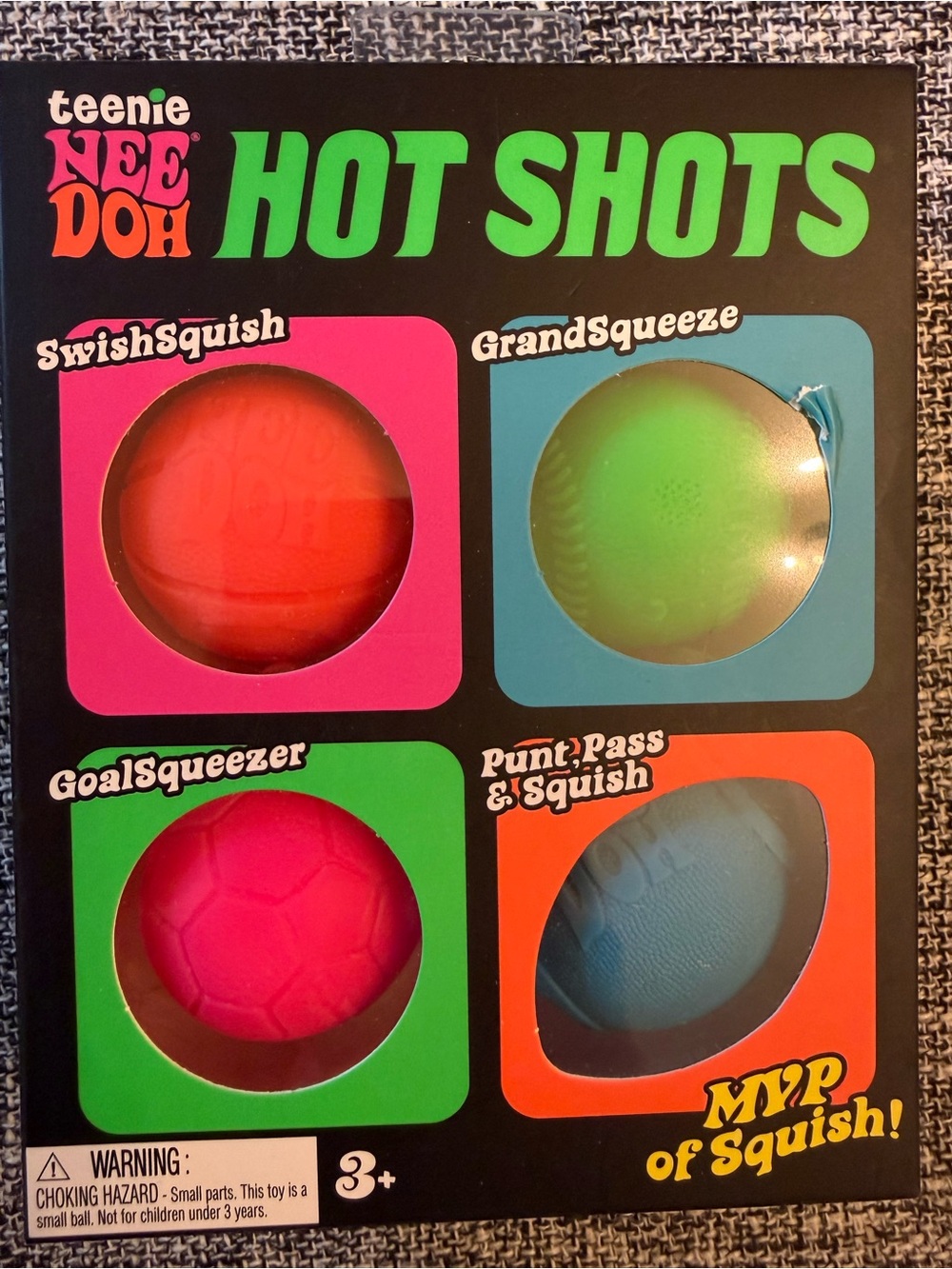 teenie NEE DOH Hot Shots Squishy Ball Set - Pink, Green, Red, Blue